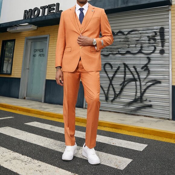 Orange Notch Lapel 3 Piece Stacy Adams Men's Suit - Picture 6 of 6